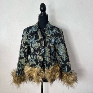 Early 2000s fur floral Tapetreasure tapestry coat